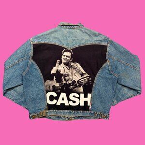 Johnny Cash Upcycled Denim Jacket Size XL